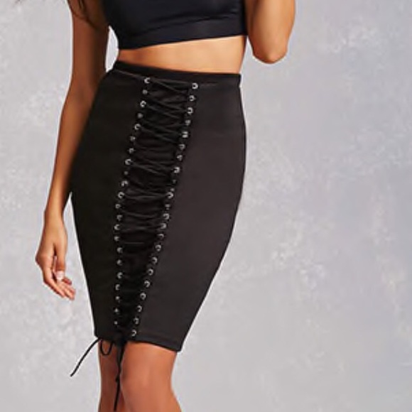 Forever 21 Dresses & Skirts - 🎉HP🎉Black Corset Laced Pencil Skirt